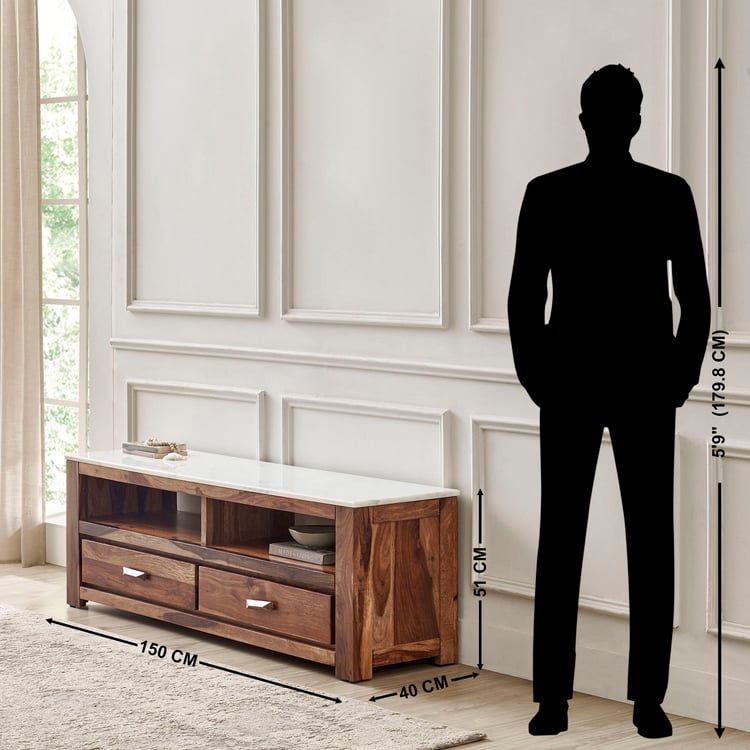 Adana Grand Marble Top TV Unit - Honey