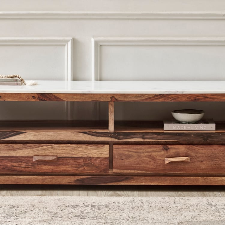 Adana Grand Marble Top TV Unit - Honey