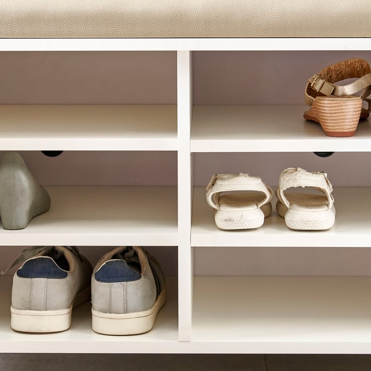 Helios Madison 12 Pairs Shoe Cabinet with Cushion Seat - White