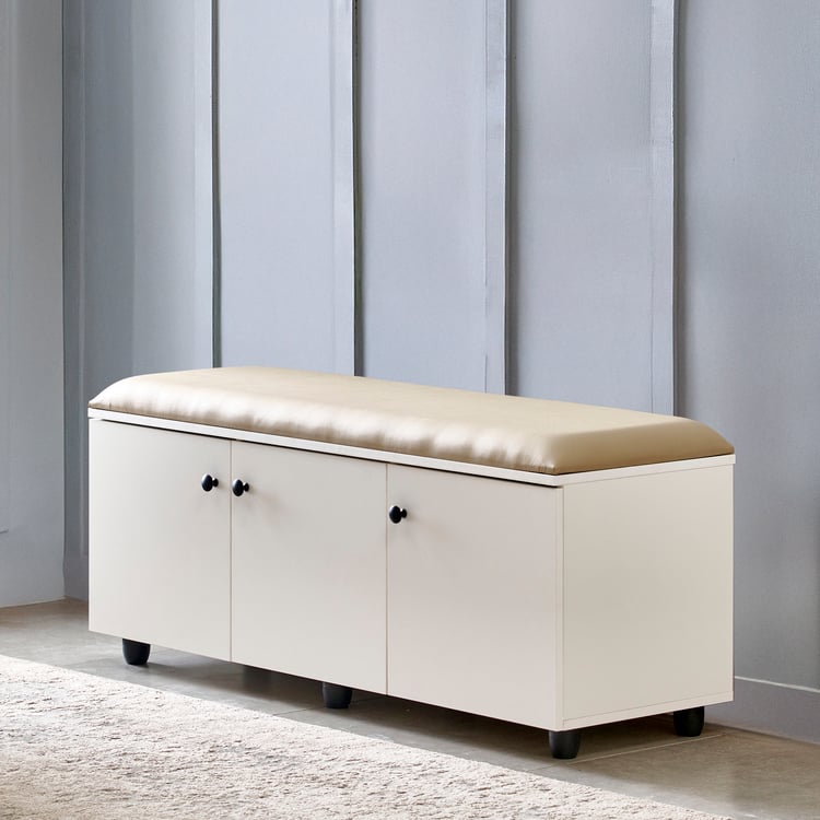 Helios Madison 18 Pairs Shoe Cabinet with Cushion Seat - White