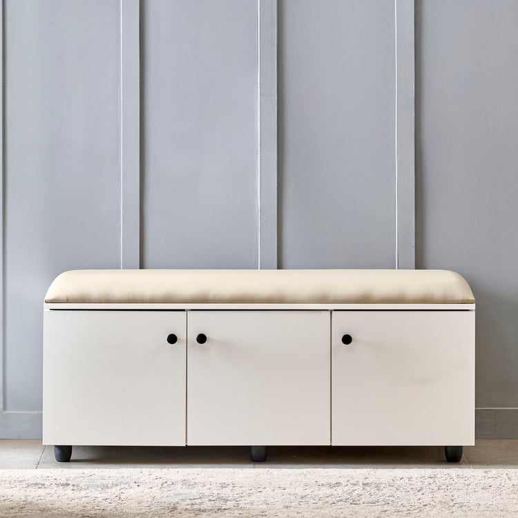 Helios Madison 18 Pairs Shoe Cabinet with Cushion Seat - White