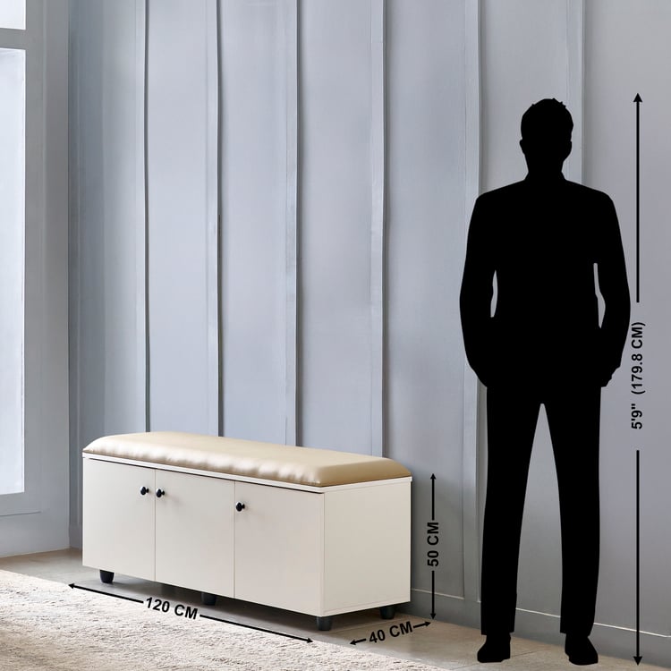 Helios Madison 18 Pairs Shoe Cabinet with Cushion Seat - White