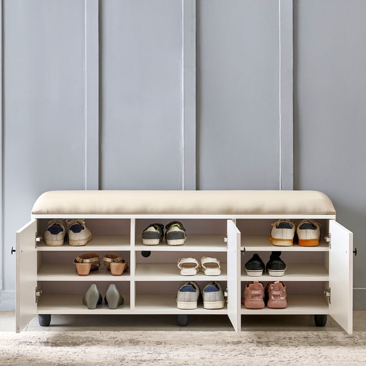 Helios Madison 18 Pairs Shoe Cabinet with Cushion Seat - White