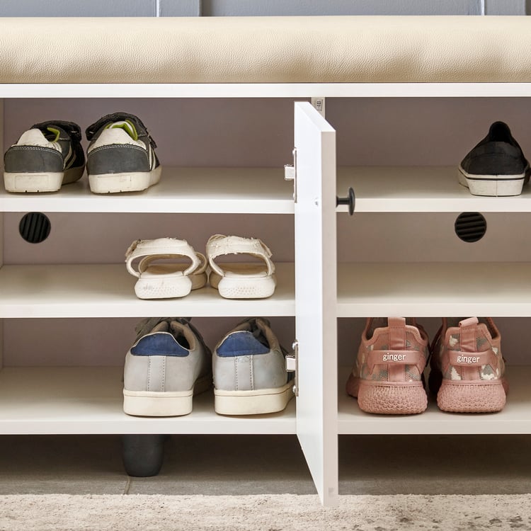 Helios Madison 18 Pairs Shoe Cabinet with Cushion Seat - White