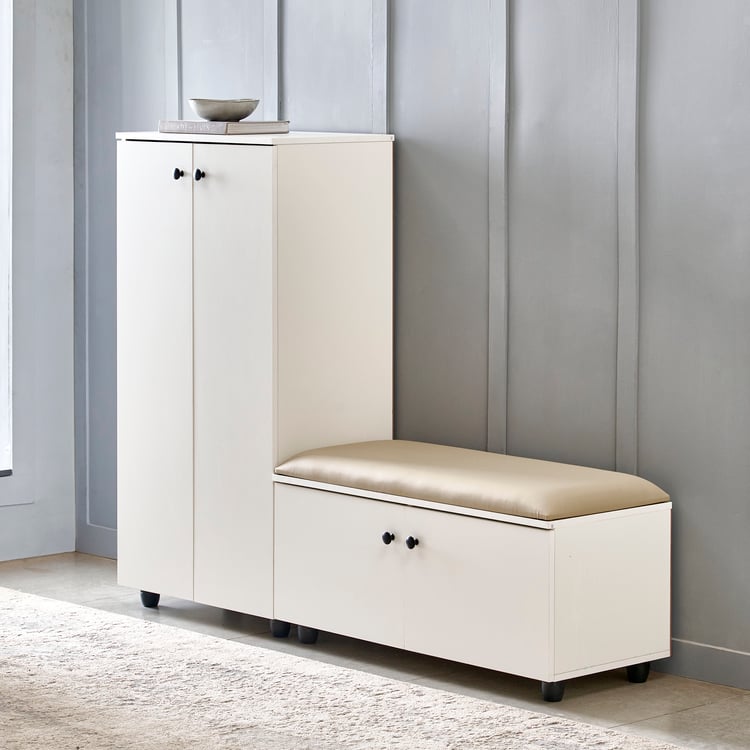 Helios Madison 26 Pairs Shoe Cabinet with Cushion Seat - White