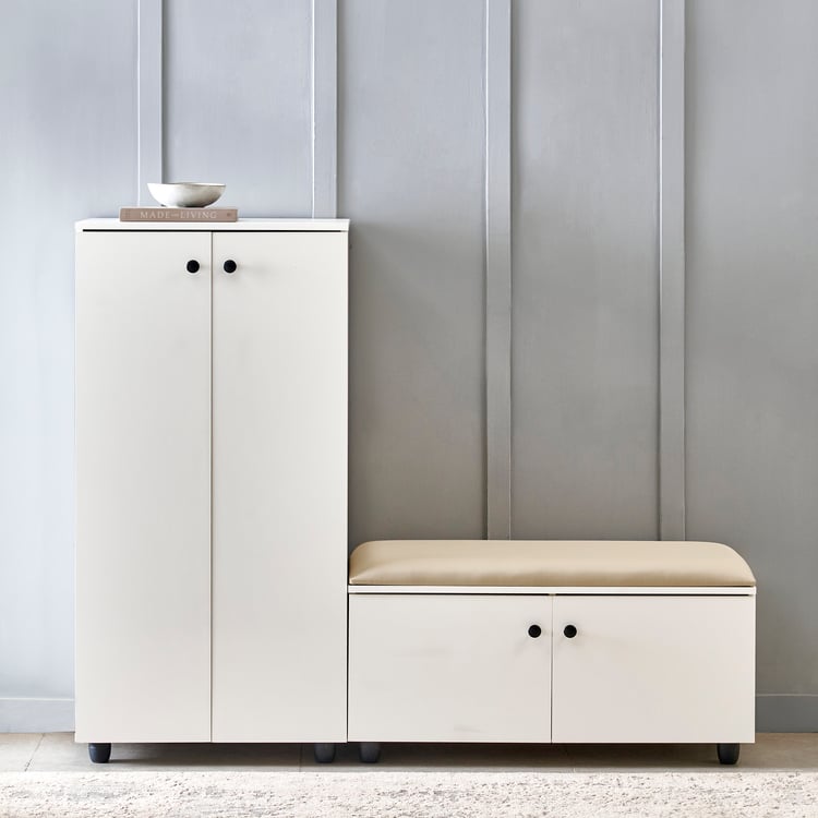 Helios Madison 26 Pairs Shoe Cabinet with Cushion Seat - White