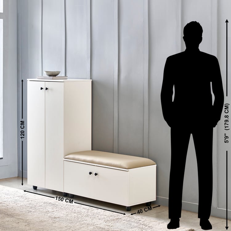 Helios Madison 26 Pairs Shoe Cabinet with Cushion Seat - White