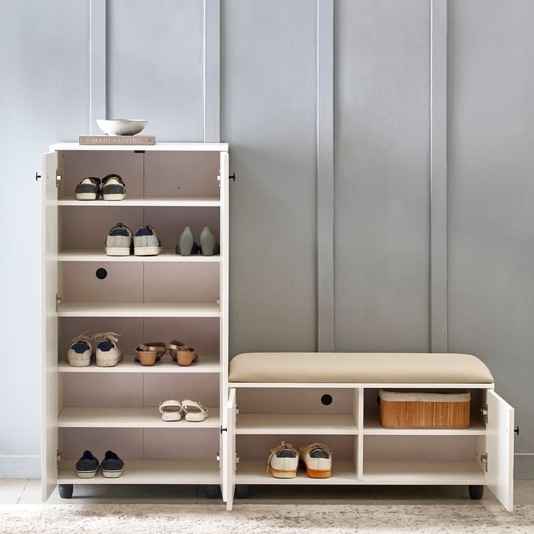 Helios Madison 26 Pairs Shoe Cabinet with Cushion Seat - White