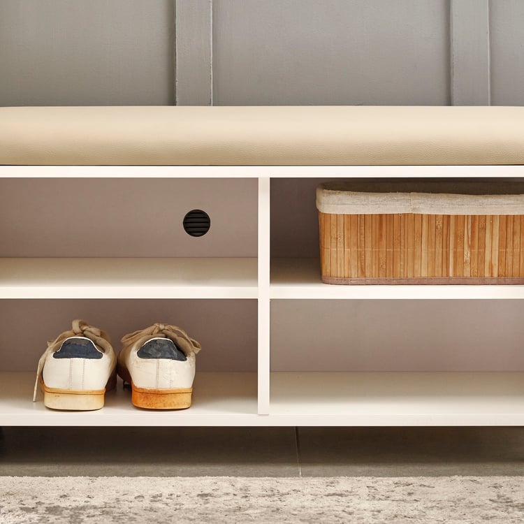 Helios Madison 26 Pairs Shoe Cabinet with Cushion Seat - White