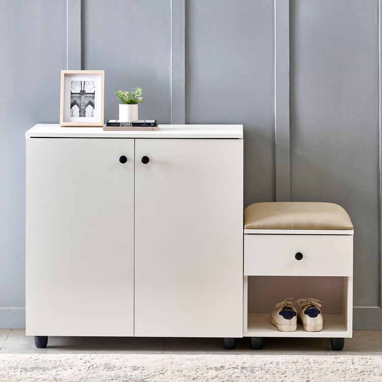 Helios Madison 12 Pairs Shoe Cabinet with Cushion Seat and Drawer - White