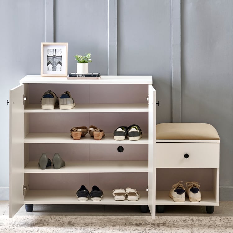 Helios Madison 12 Pairs Shoe Cabinet with Cushion Seat and Drawer - White