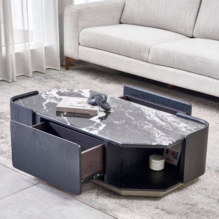 Zane Faux Marble Top Coffee Table - Black