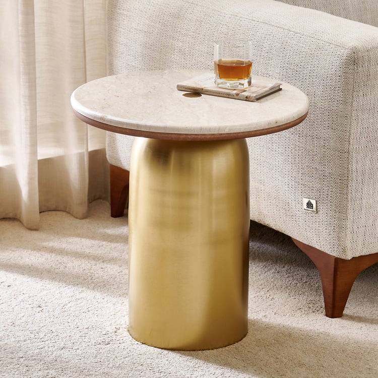 Nuqta Marble Top End Table - Gold