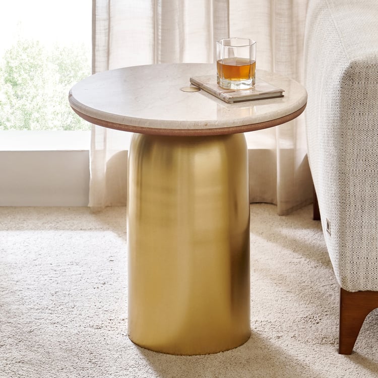 Nuqta Marble Top End Table - Gold