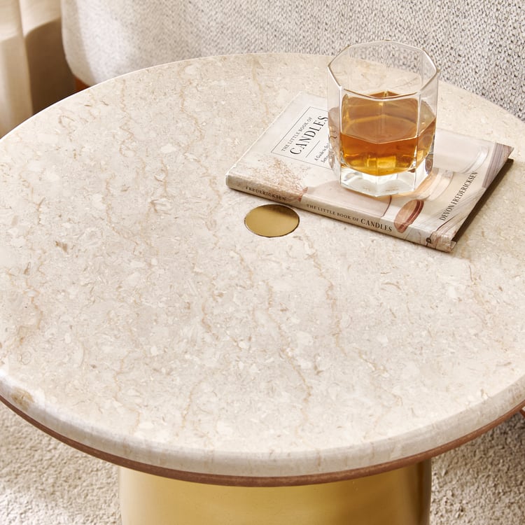 Nuqta Marble Top End Table - Gold