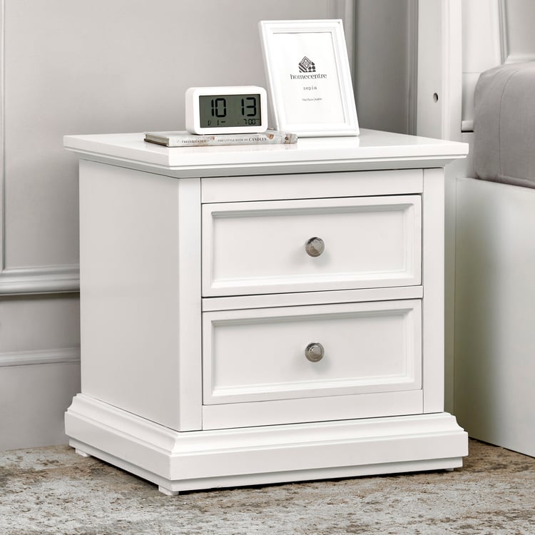 Estate Bedside Table with Drawers - White