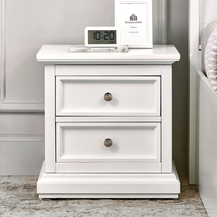 Estate Bedside Table with Drawers - White