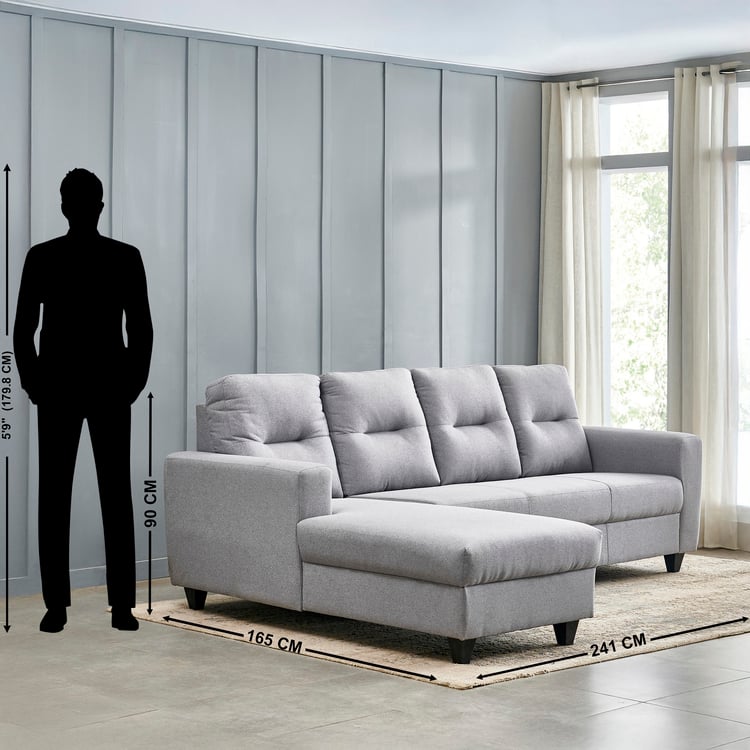 Helios Kayin Fabric 3-Seater Left Corner Sofa with Chaise - Grey