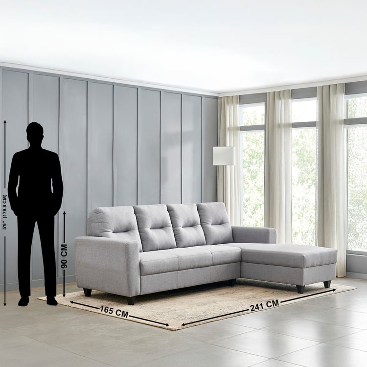 Helios Kayin Fabric 3-Seater Right Corner Sofa with Chaise - Grey