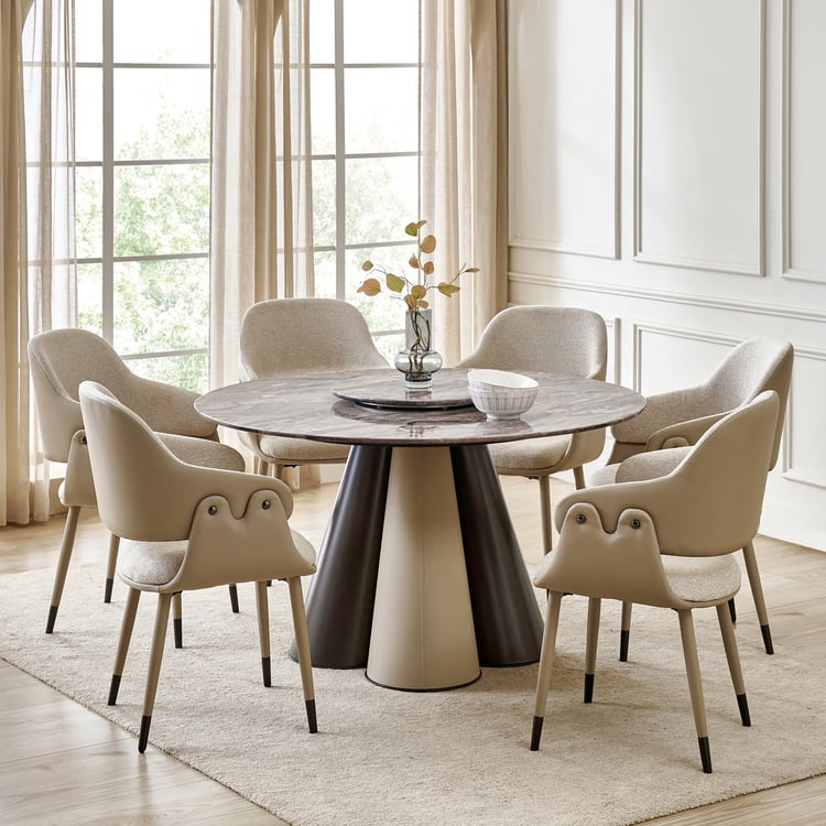 Clair De Lune Faux Marble Top 6-Seater Dining Set with Chairs - Beige