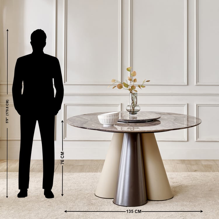 Clair De Lune Faux Marble Top 6-Seater Dining Set with Chairs - Beige