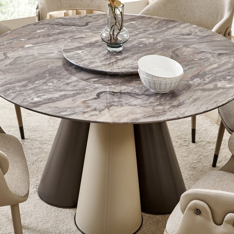 Clair De Lune Faux Marble Top 6-Seater Dining Set with Chairs - Beige