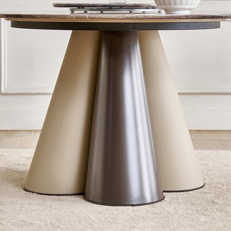 Clair De Lune Faux Marble Top 6-Seater Dining Set with Chairs - Beige