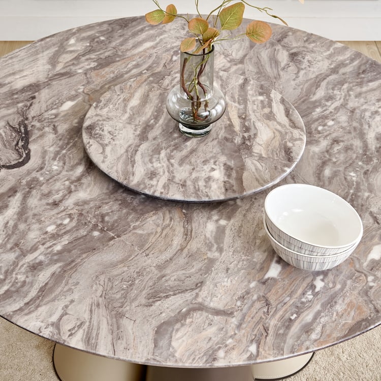 Clair De Lune Faux Marble Top 6-Seater Dining Set with Chairs - Beige