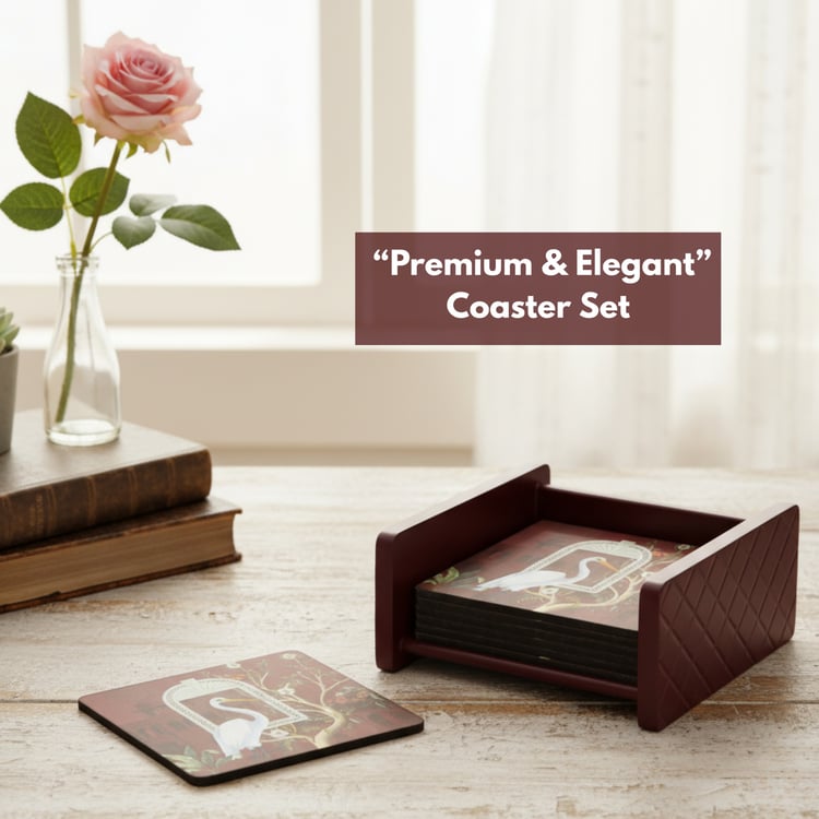 HOME SPARKLE Set of 6 Wooden Coasters with Holder