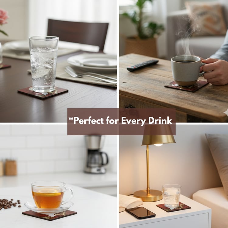 HOME SPARKLE Set of 6 Wooden Coasters with Holder