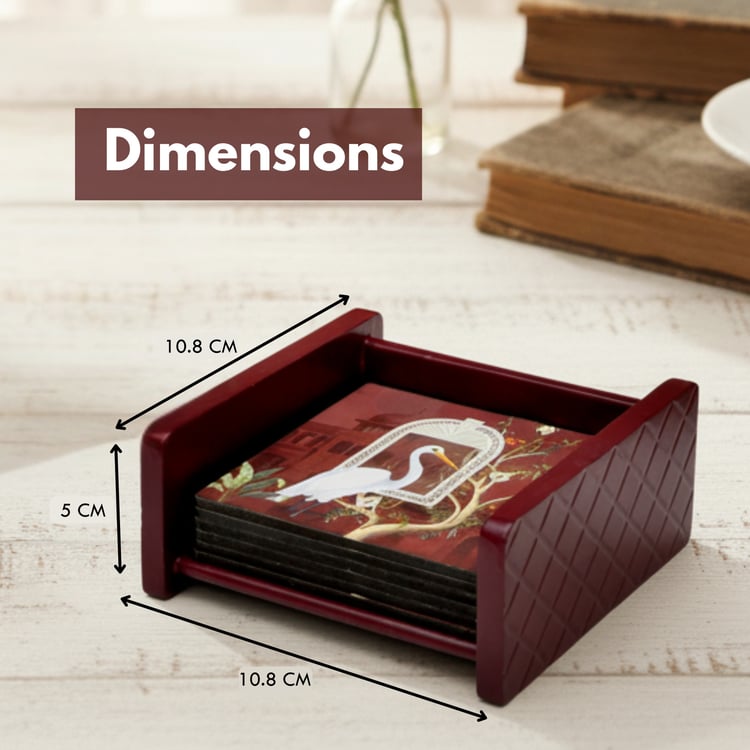 HOME SPARKLE Set of 6 Wooden Coasters with Holder