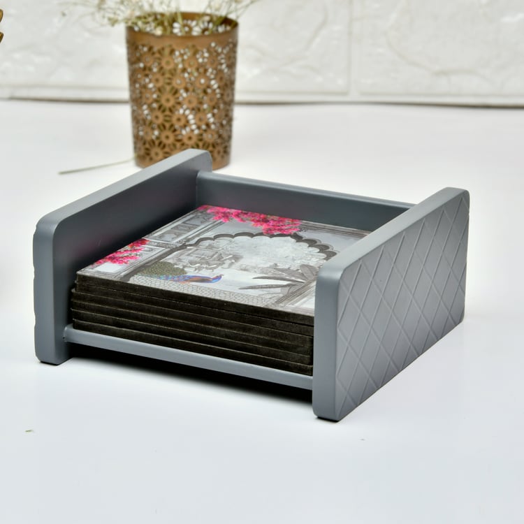 HOME SPARKLE Set of 6 Wooden Coasters with Holder