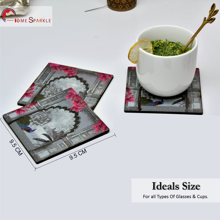 HOME SPARKLE Set of 6 Wooden Coasters with Holder