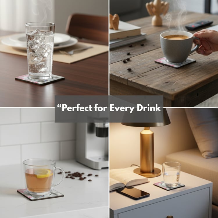 HOME SPARKLE Set of 6 Wooden Coasters with Holder