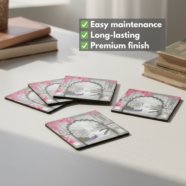 HOME SPARKLE Set of 6 Wooden Coasters with Holder