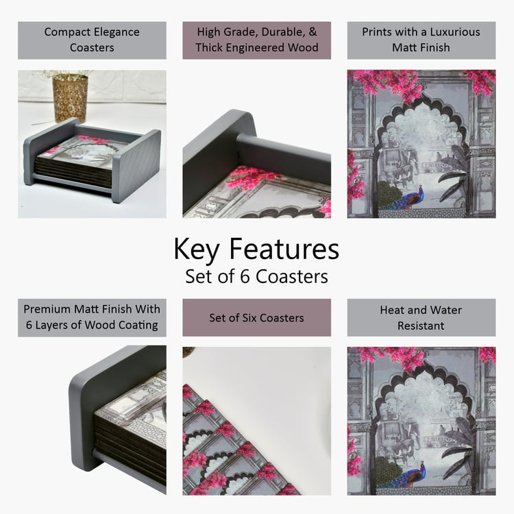 HOME SPARKLE Set of 6 Wooden Coasters with Holder