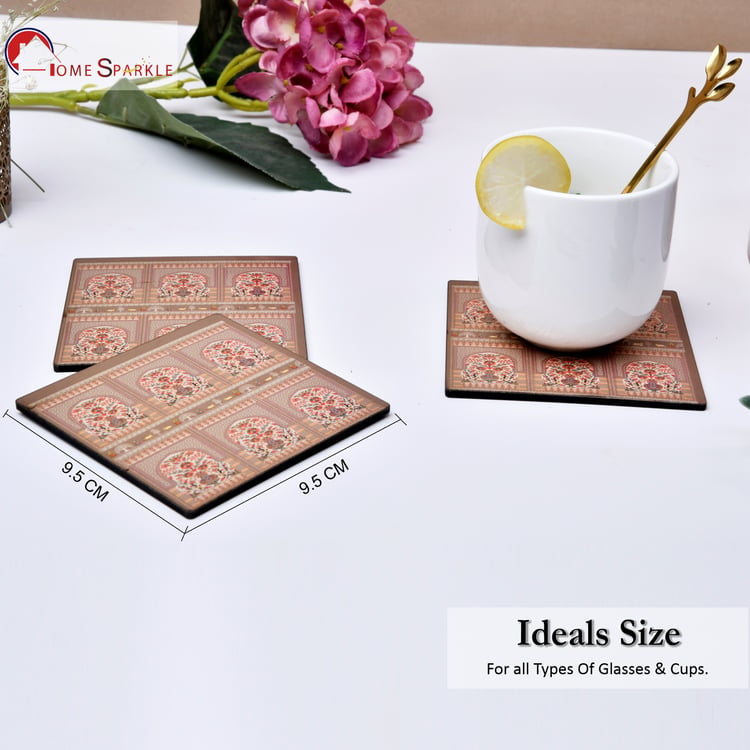 HOME SPARKLE Set of 6 Wooden Coasters with Holder