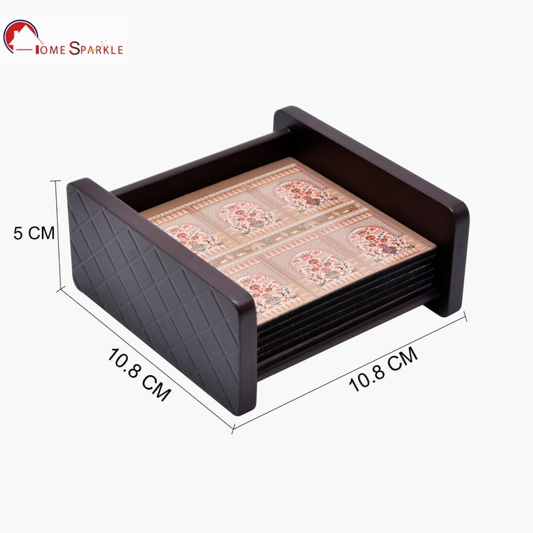 HOME SPARKLE Set of 6 Wooden Coasters with Holder