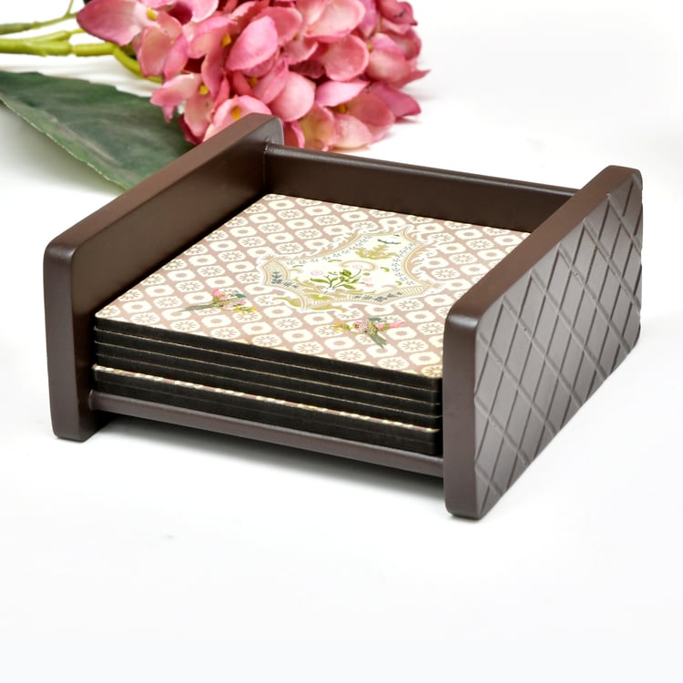 HOME SPARKLE Set of 6 Wooden Coasters with Holder