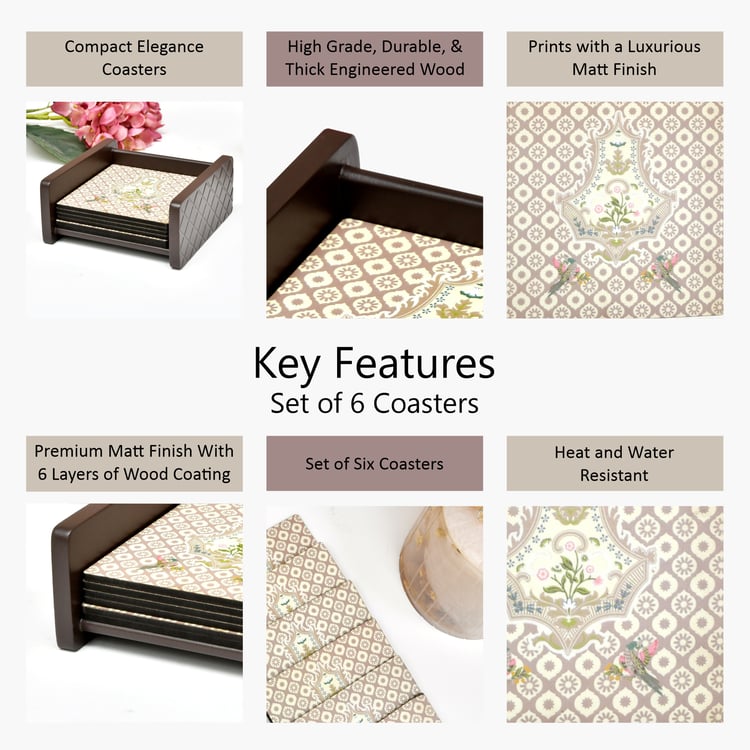 HOME SPARKLE Set of 6 Wooden Coasters with Holder