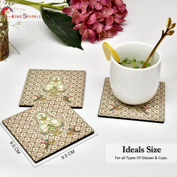 HOME SPARKLE Set of 6 Wooden Coasters with Holder