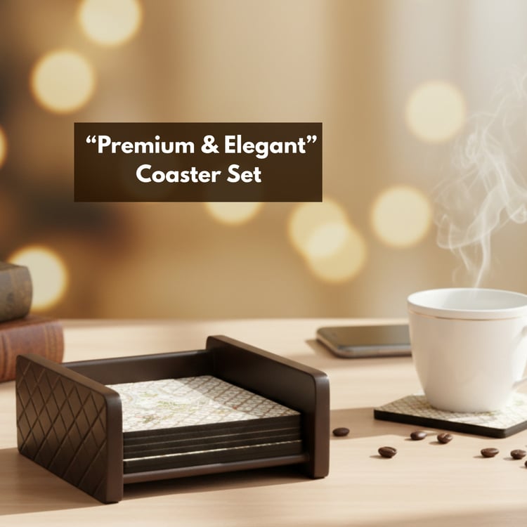 HOME SPARKLE Set of 6 Wooden Coasters with Holder