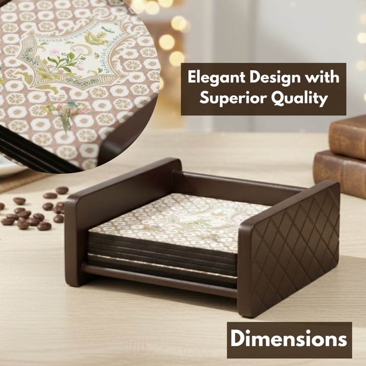 HOME SPARKLE Set of 6 Wooden Coasters with Holder