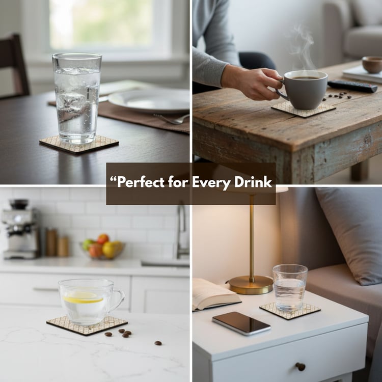 HOME SPARKLE Set of 6 Wooden Coasters with Holder