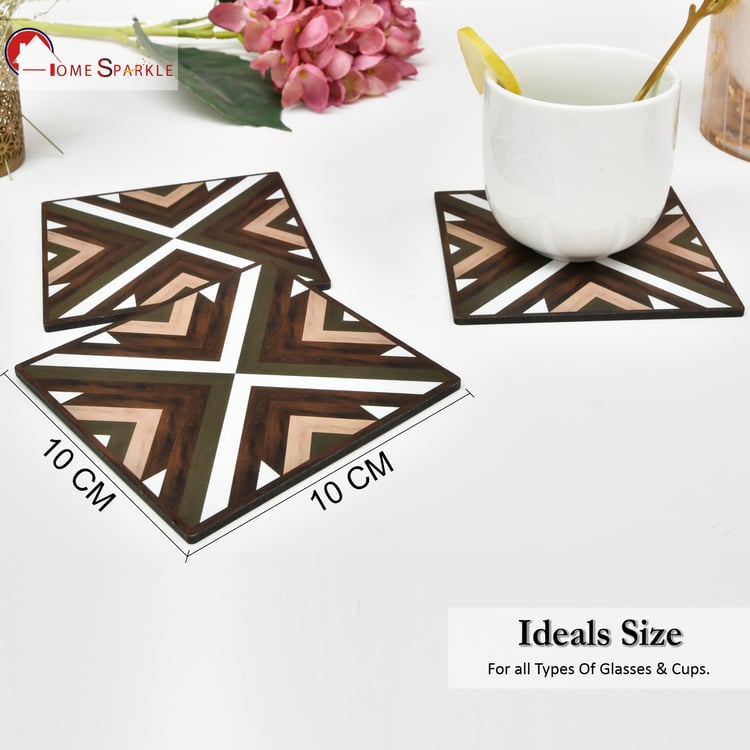 HOME SPARKLE Set of 6 Wooden Coasters with Holder