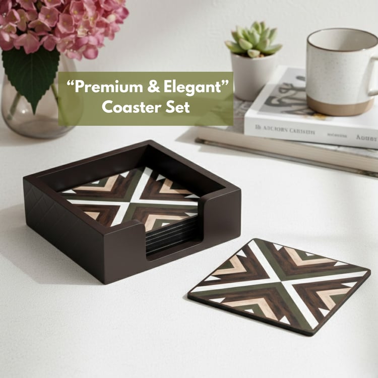 HOME SPARKLE Set of 6 Wooden Coasters with Holder