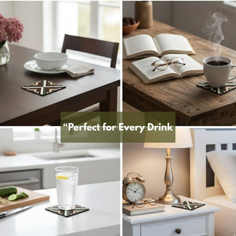 HOME SPARKLE Set of 6 Wooden Coasters with Holder