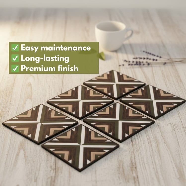 HOME SPARKLE Set of 6 Wooden Coasters with Holder