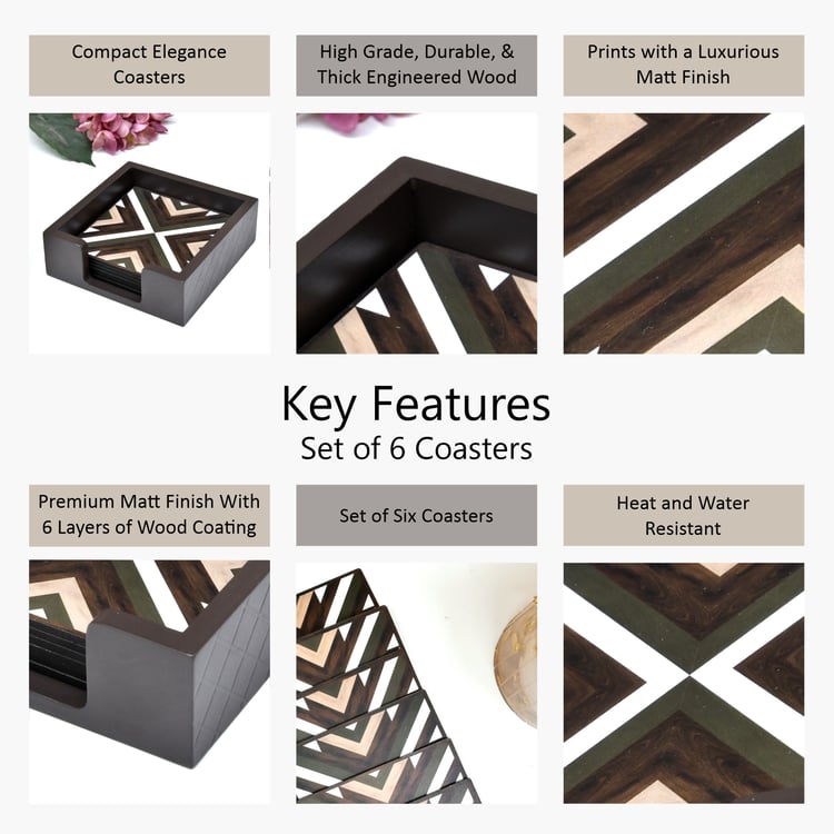 HOME SPARKLE Set of 6 Wooden Coasters with Holder