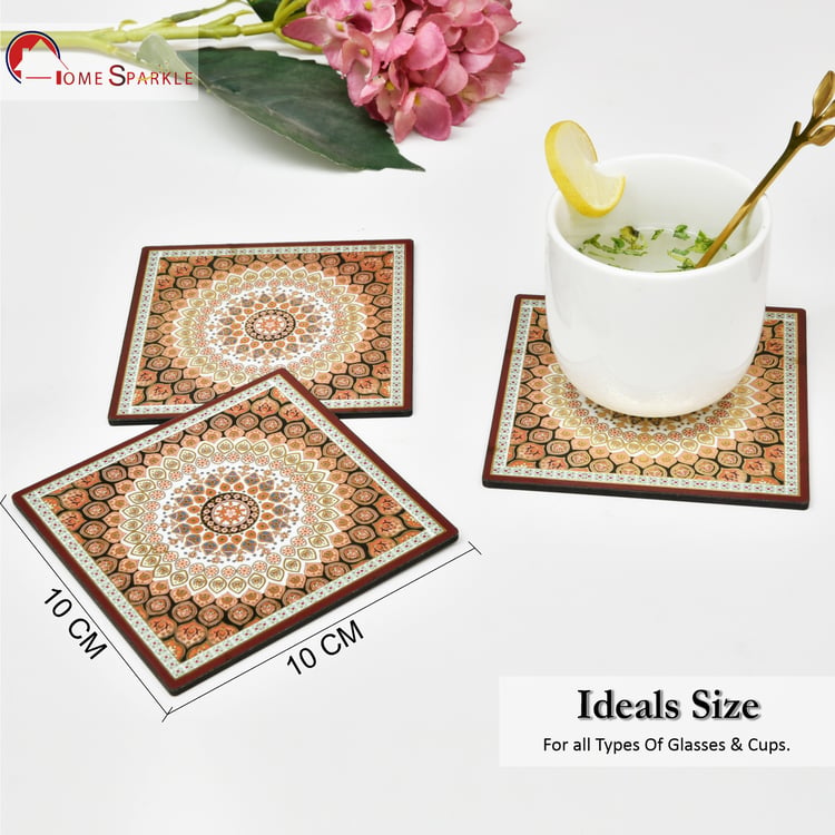 HOME SPARKLE Set of 6 Wooden Coasters with Holder